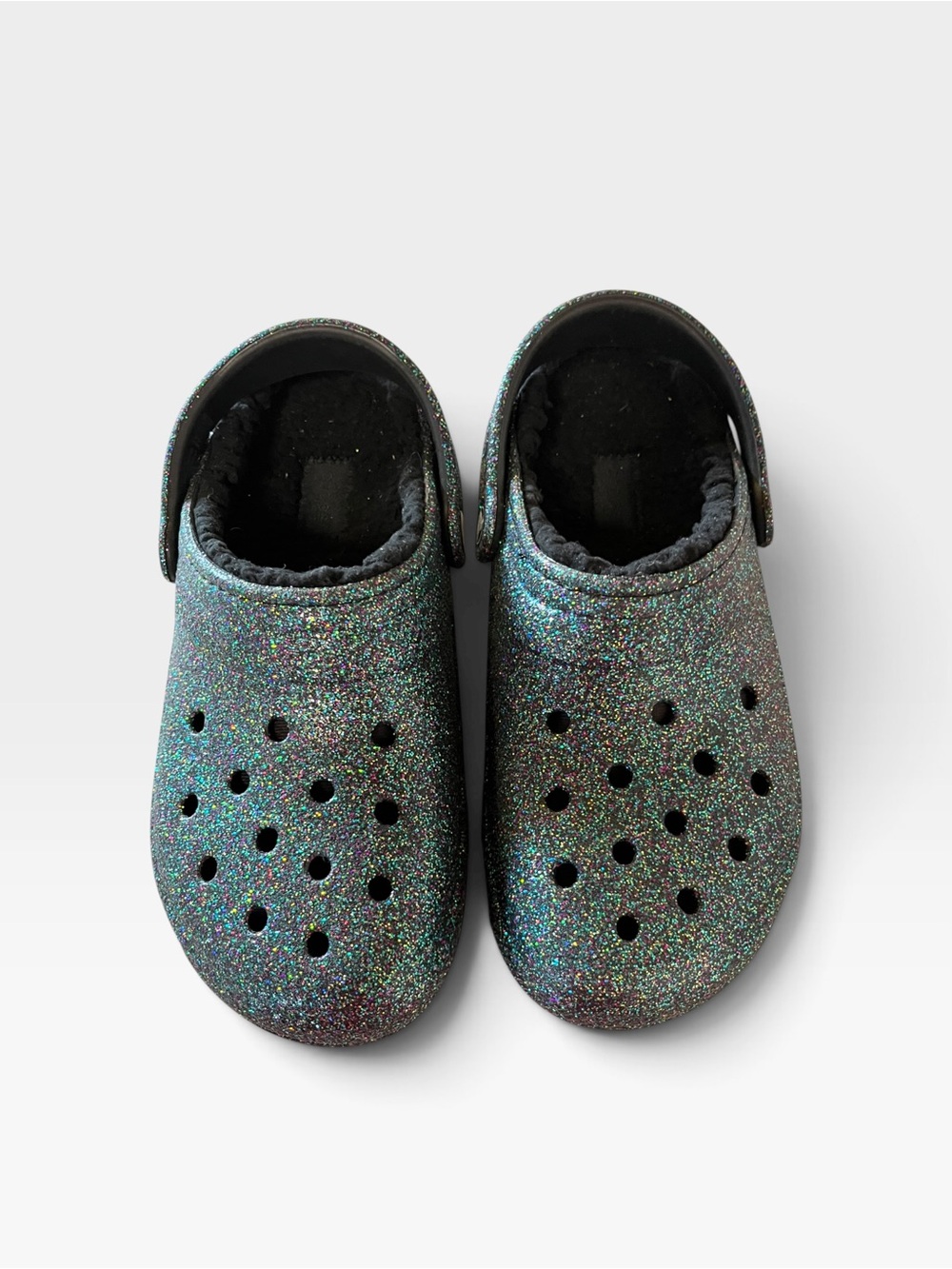 CROCS Women's Glitter Lined Clog Mules - Black Multicolor Sparkle